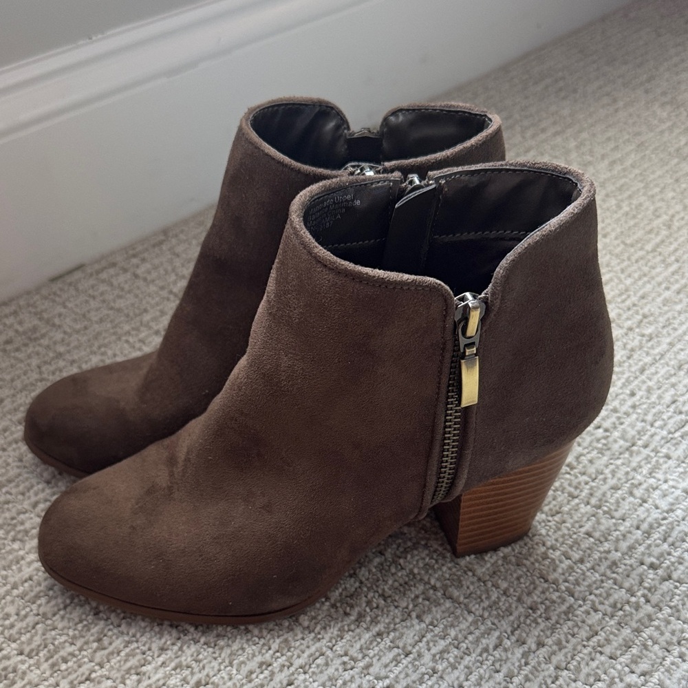 Style & Co. Brown Suede Ankle Booties with Side Zip